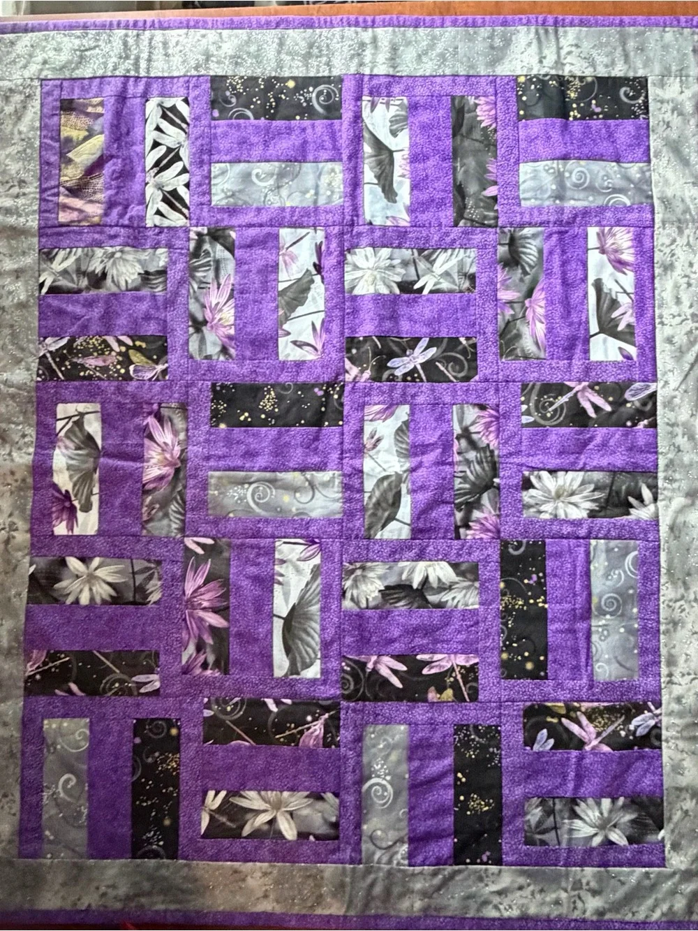 Purple Sparkle Grey Floral Patchwork Quilt - Baby Size Quilt
